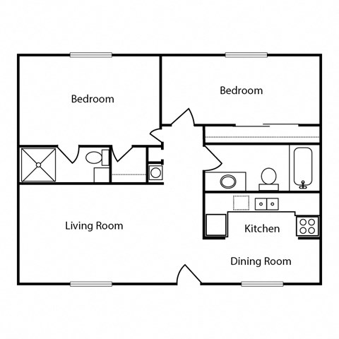 Floor plan for 2 beds, 2 baths, 800 sqft
